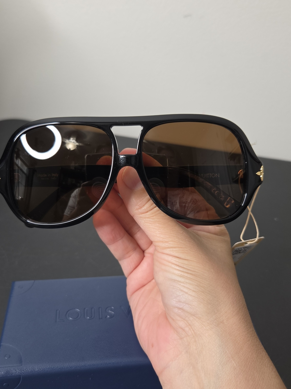 Louis Vuitton Black Aviator Sunglasses - Black/Brown Lenses NWT